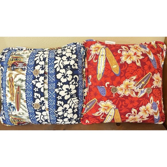 2 Pillows Dean Miller Retro SURFING Woodies Surfboards Hawaiian Style Accent Red - Picture 1 of 11